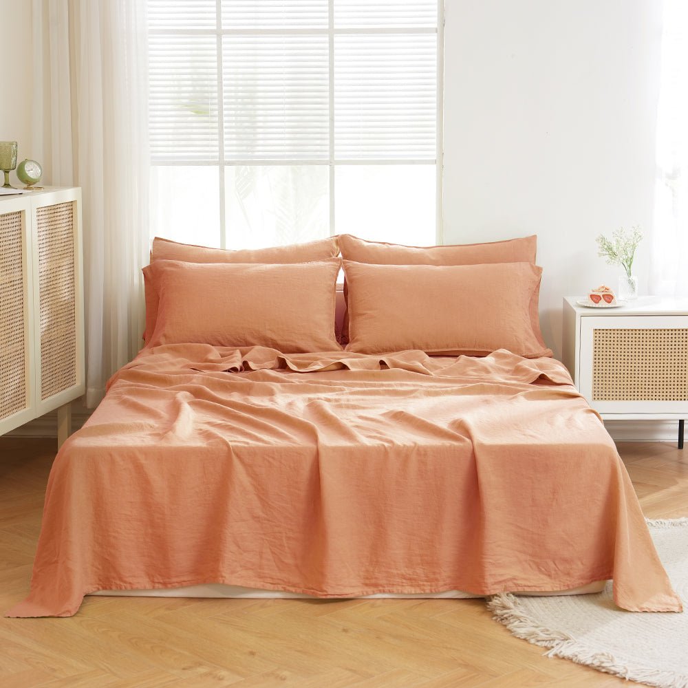 Peach 100% Organic Linen Flat Sheet - Victory Symbol