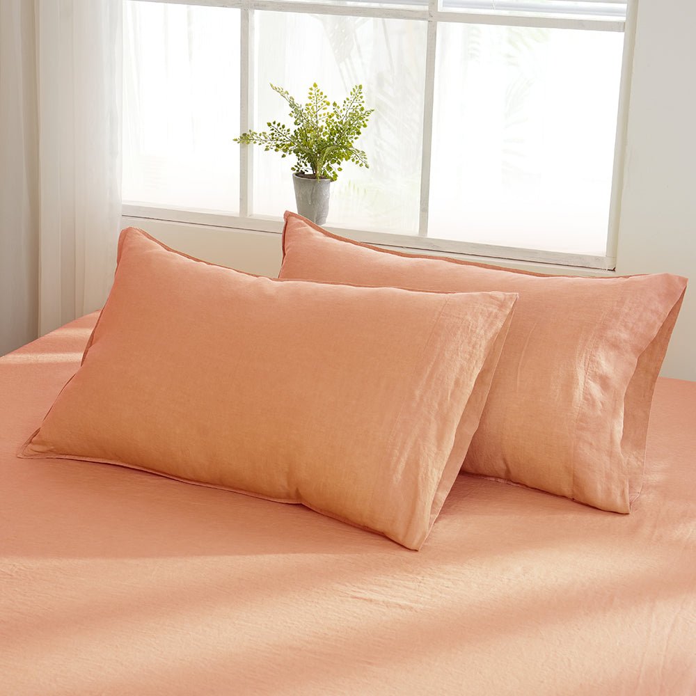 Peach 100% Organic Linen Pillowcases - Victory Symbol