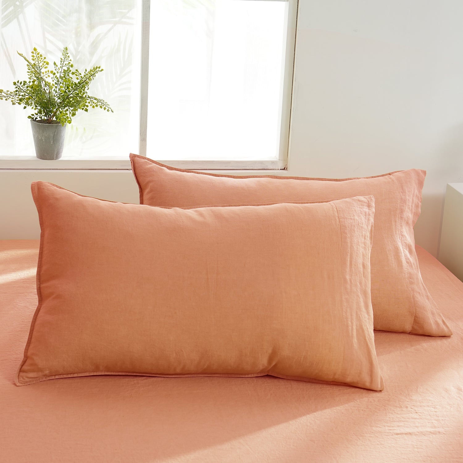 Peach 100% Organic Linen Pillowcases - Victory Symbol