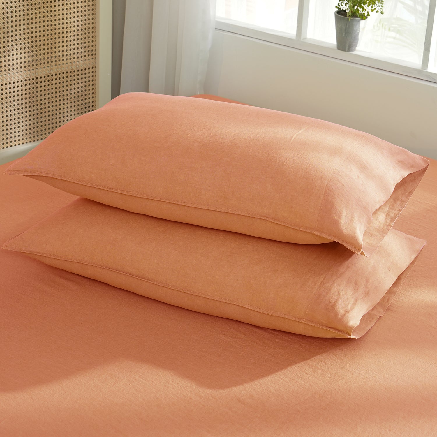 Peach 100% Organic Linen Pillowcases - Victory Symbol