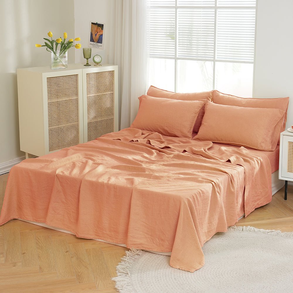 Peach 100% Organic Linen Sheets Set - Victory Symbol