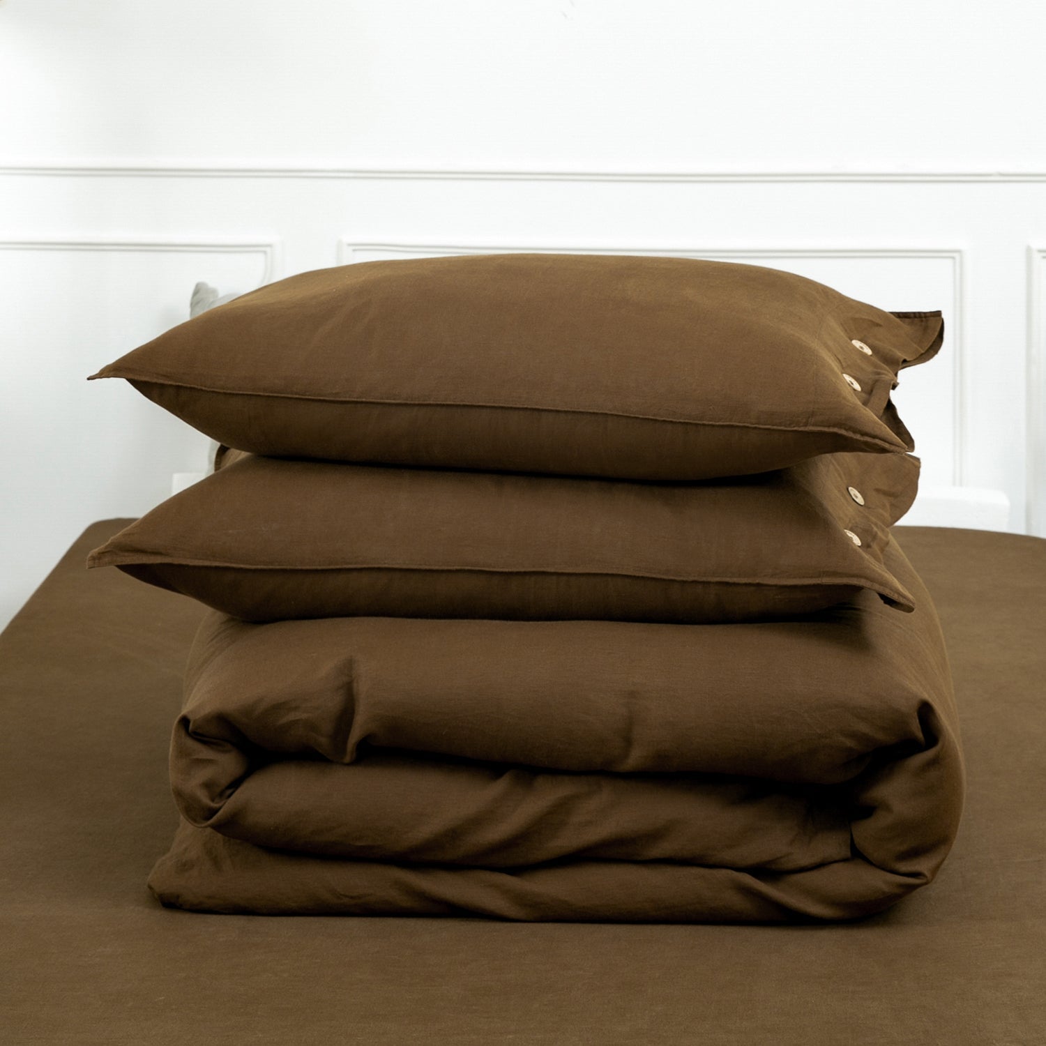 Pinecone Brown 100% Organic Linen Duvet Cover Set - Victory Symbol