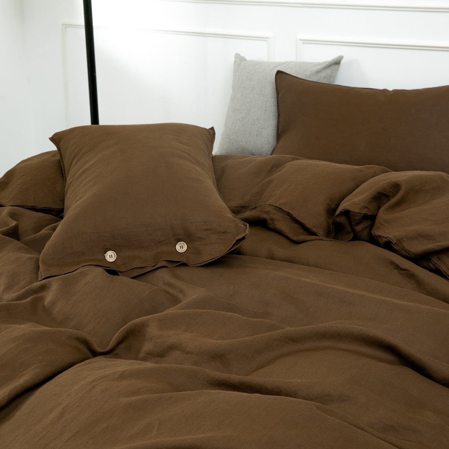 Pinecone Brown 100% Organic Linen Duvet Cover Set - Victory Symbol