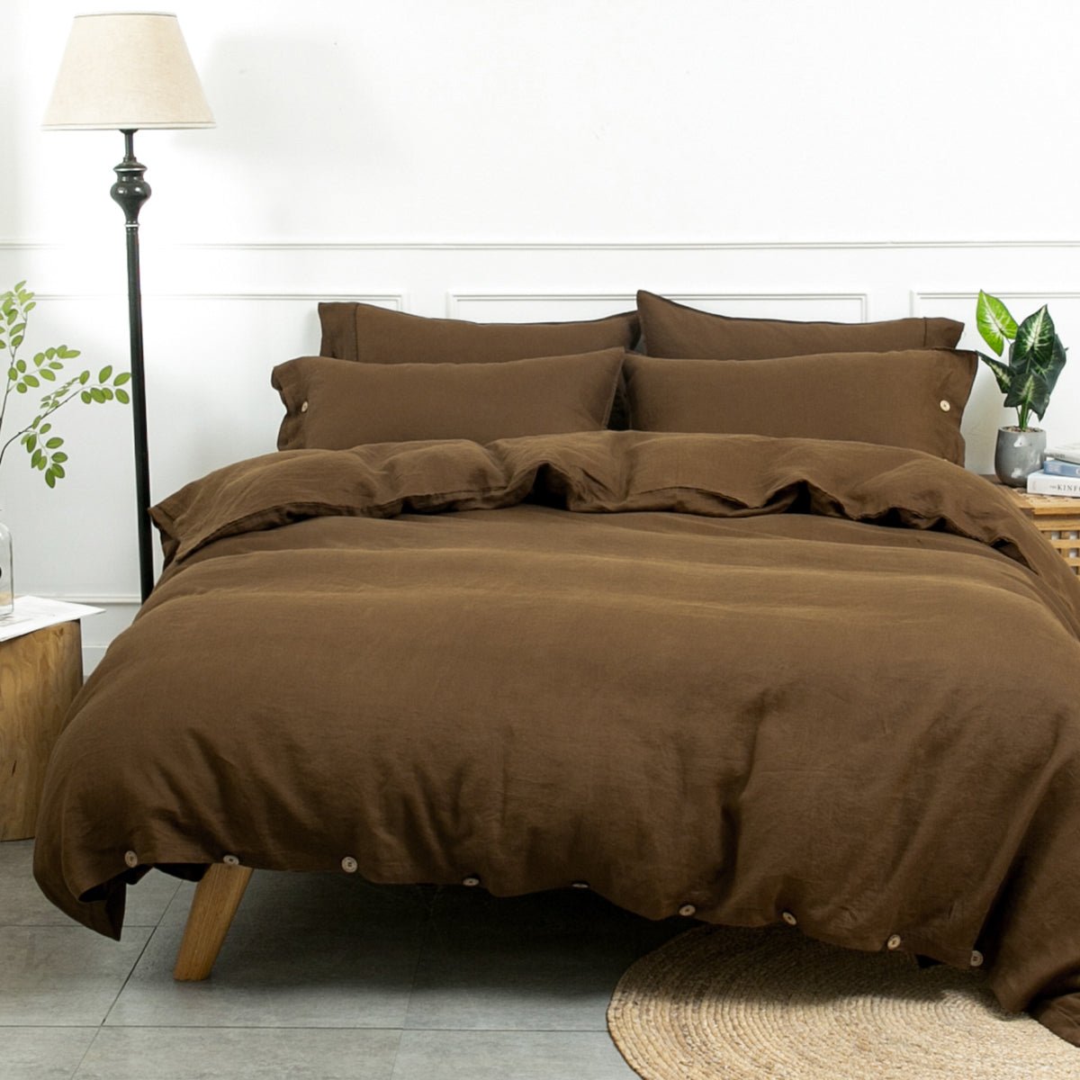 Pinecone Brown 100% Organic Linen Duvet Cover Set - Victory Symbol