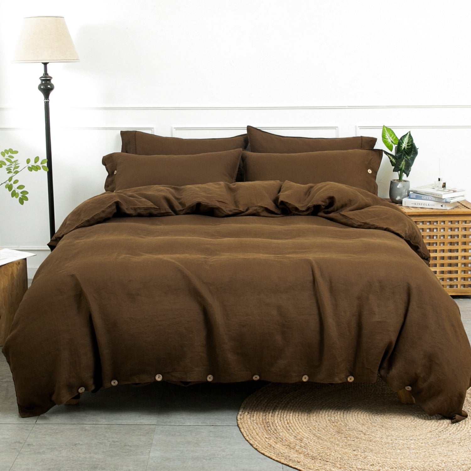 Pinecone Brown 100% Organic Linen Duvet Cover Set - Victory Symbol