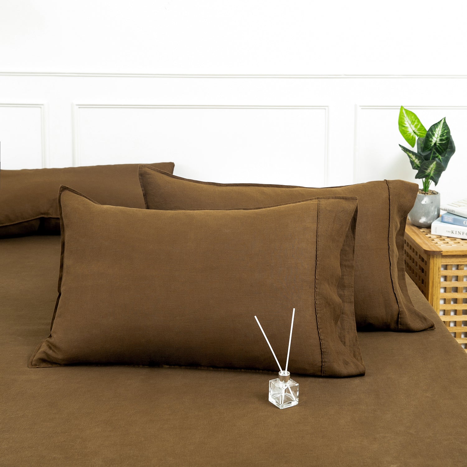 Pinecone Brown 100% Organic Linen Pillowcases - Victory Symbol