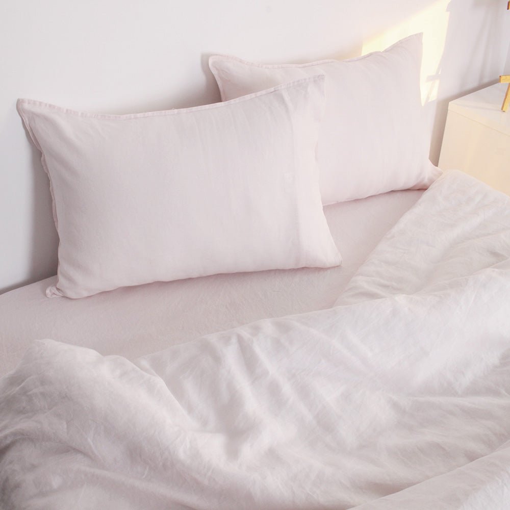 Pink 100% Organic Linen Sheets Set - Victory Symbol
