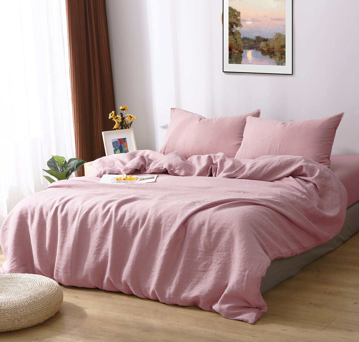 Pink Lavender 100% Organic Linen Duvet Cover Set - Victory Symbol