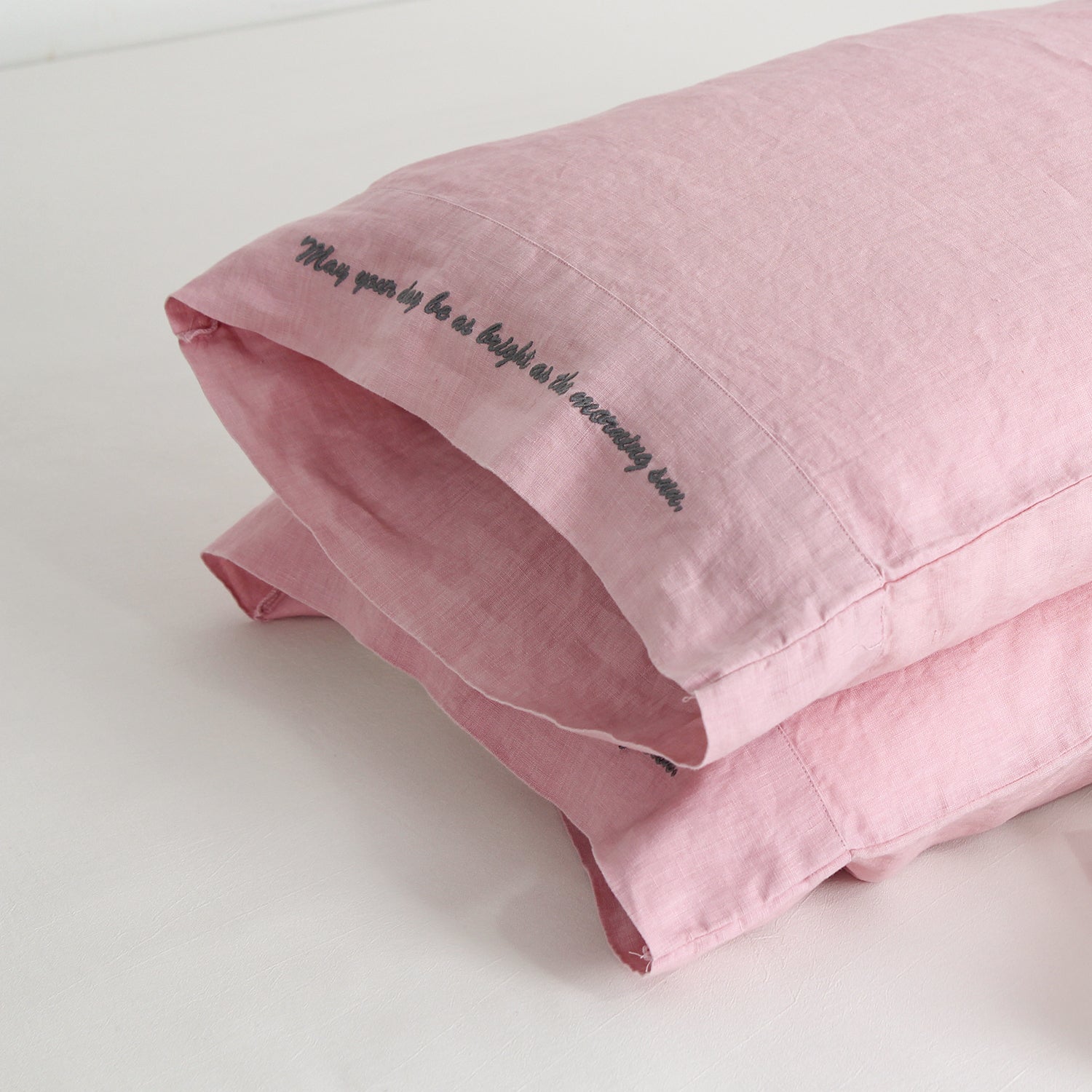 Pink Lavender 100% Organic Linen Embroidered Pillowcases - Victory Symbol