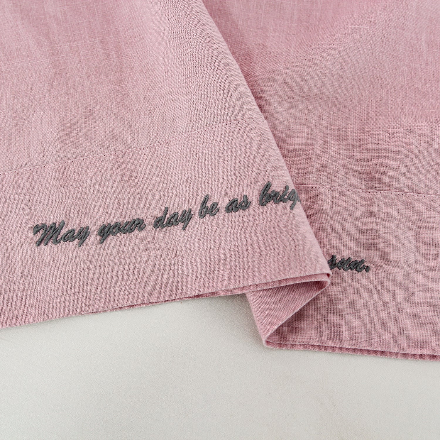 Pink Lavender 100% Organic Linen Embroidered Pillowcases - Victory Symbol