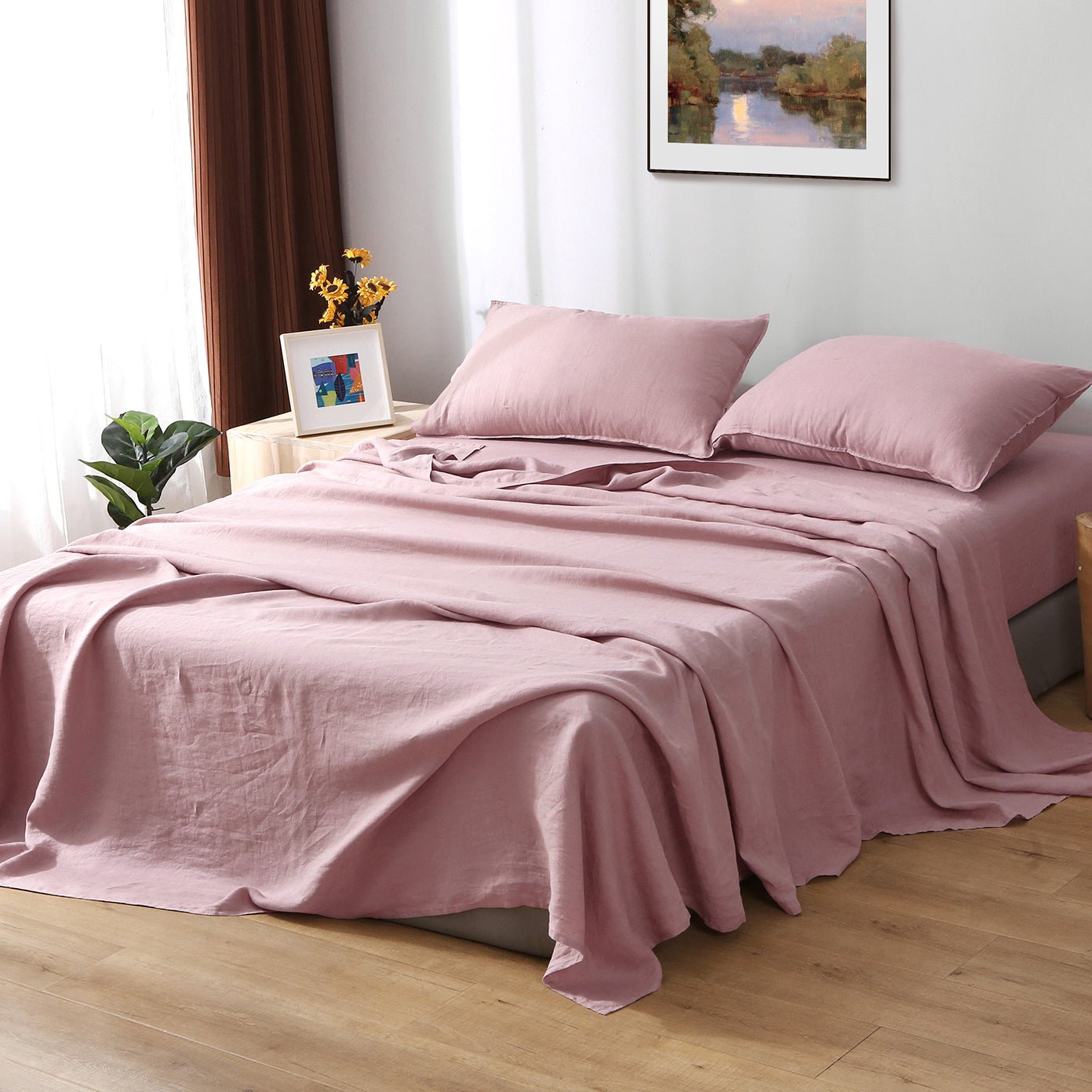 Pink Lavender 100% Organic Linen Flat Sheet - Victory Symbol