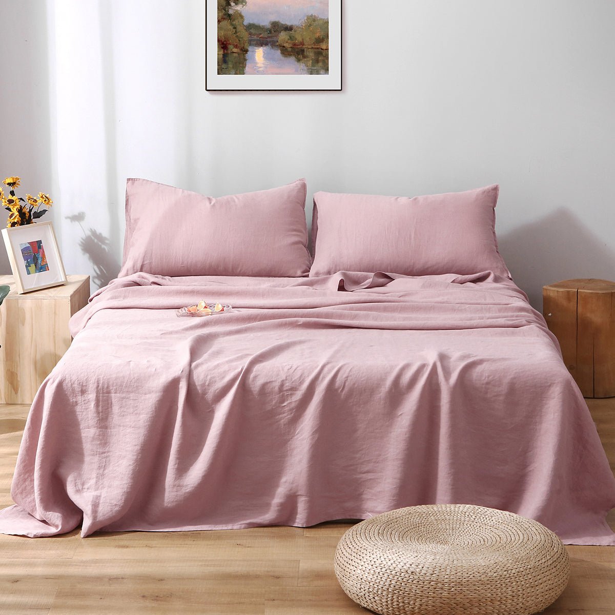 Pink Lavender 100% Organic Linen Flat Sheet - Victory Symbol