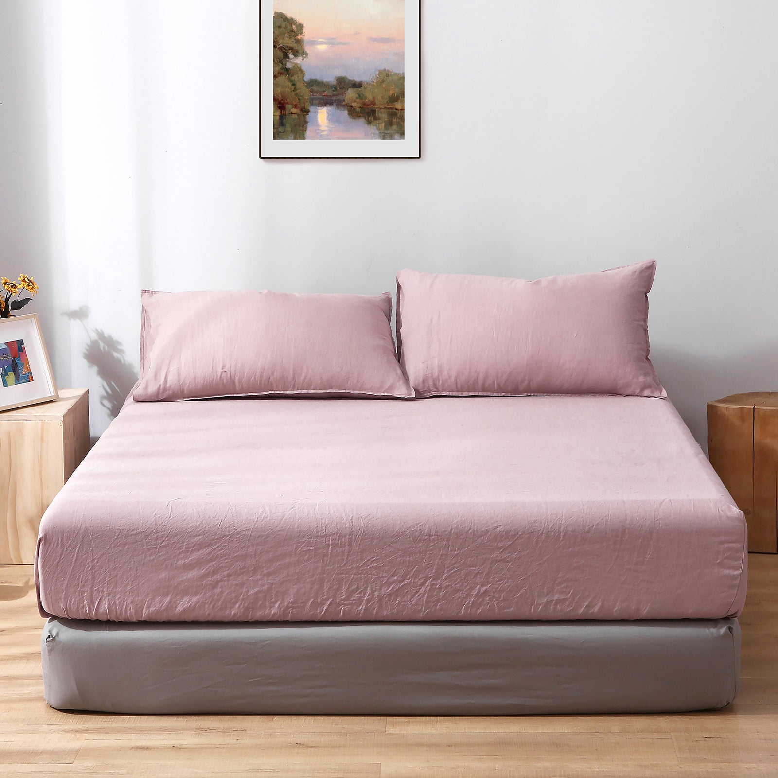 Pink Lavender 100% Organic Linen Sheets Set - Victory Symbol