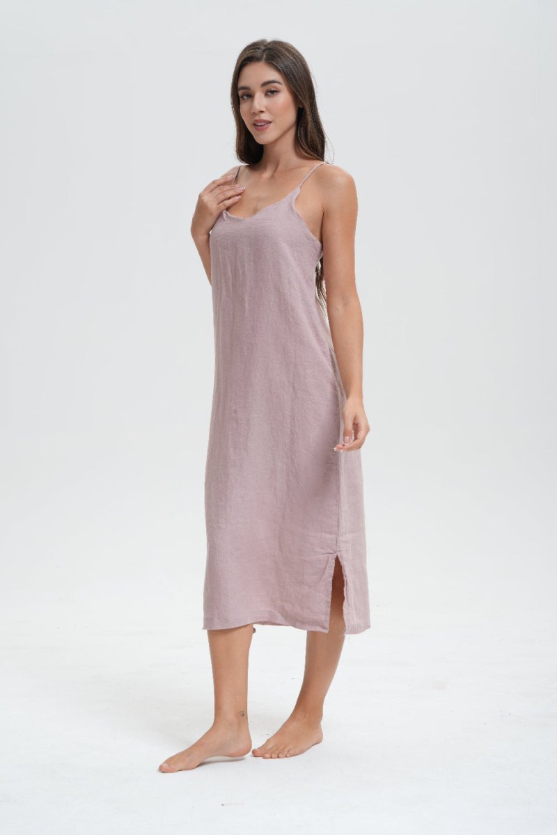 Pink Purple 100% Organic Linen Midi Dress - Victory Symbol