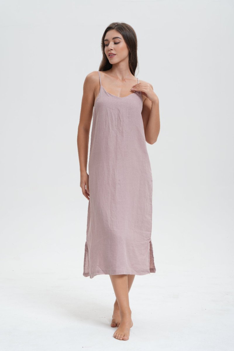 Pink Purple 100% Organic Linen Midi Dress - Victory Symbol
