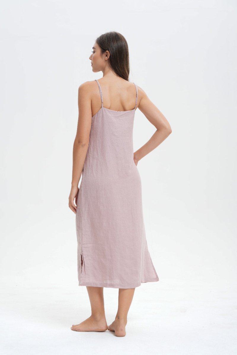 Pink Purple 100% Organic Linen Midi Dress - Victory Symbol