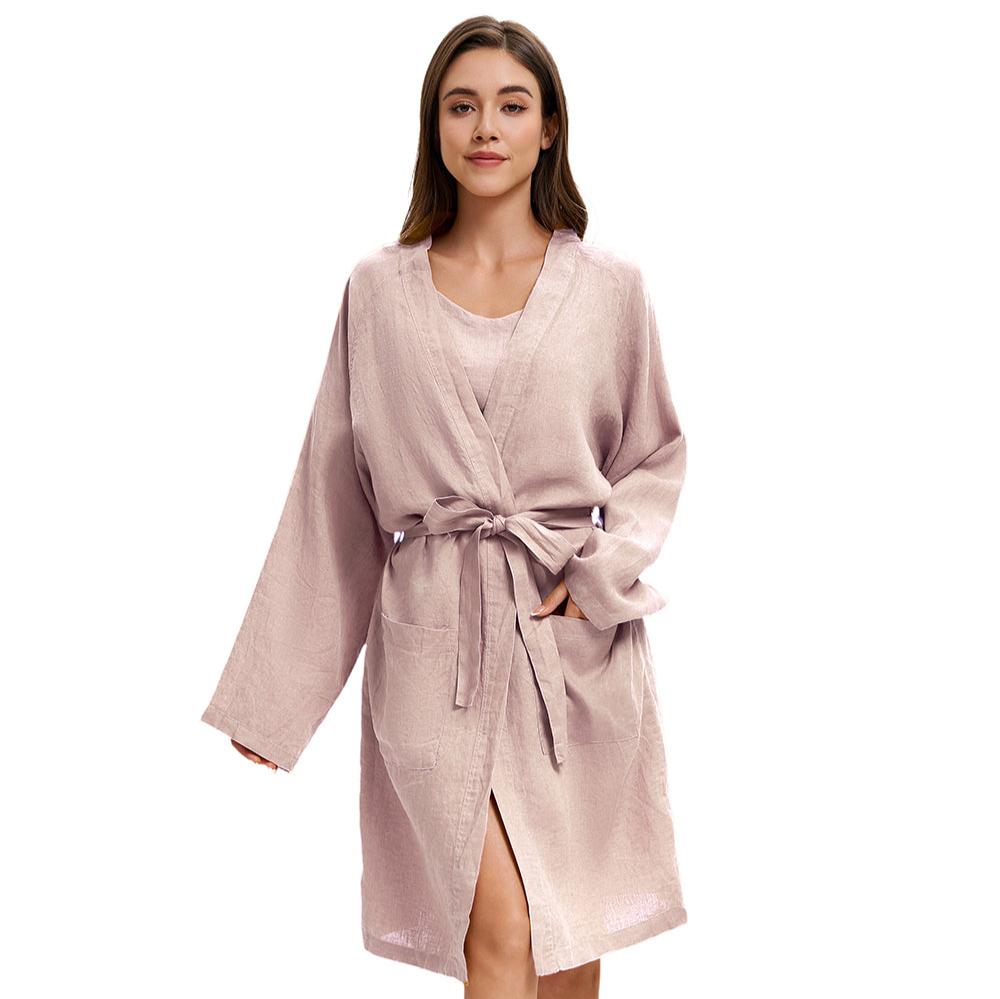 Pink Purple 100% Organic Linen Women's V - Neck Robes - Victory Symbol