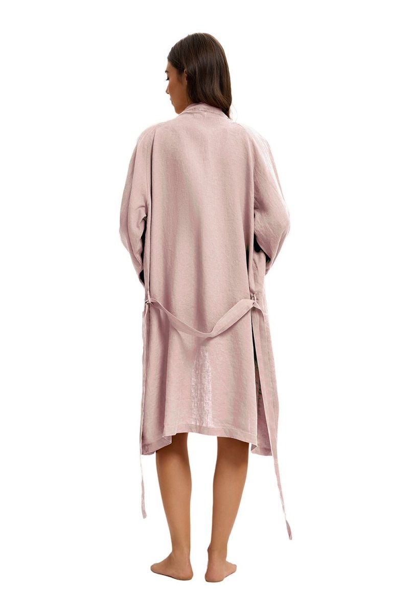 Pink Purple 100% Organic Linen Women's V - Neck Robes - Victory Symbol