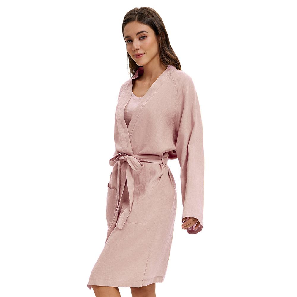 Pink Purple 100% Organic Linen Women's V - Neck Robes - Victory Symbol