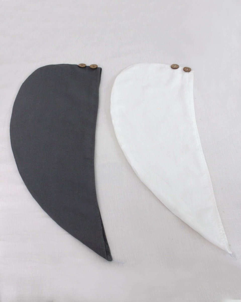 Pure White 100% Organic French Linen 2 - Pack Hair Towel Wrap - Victory Symbol