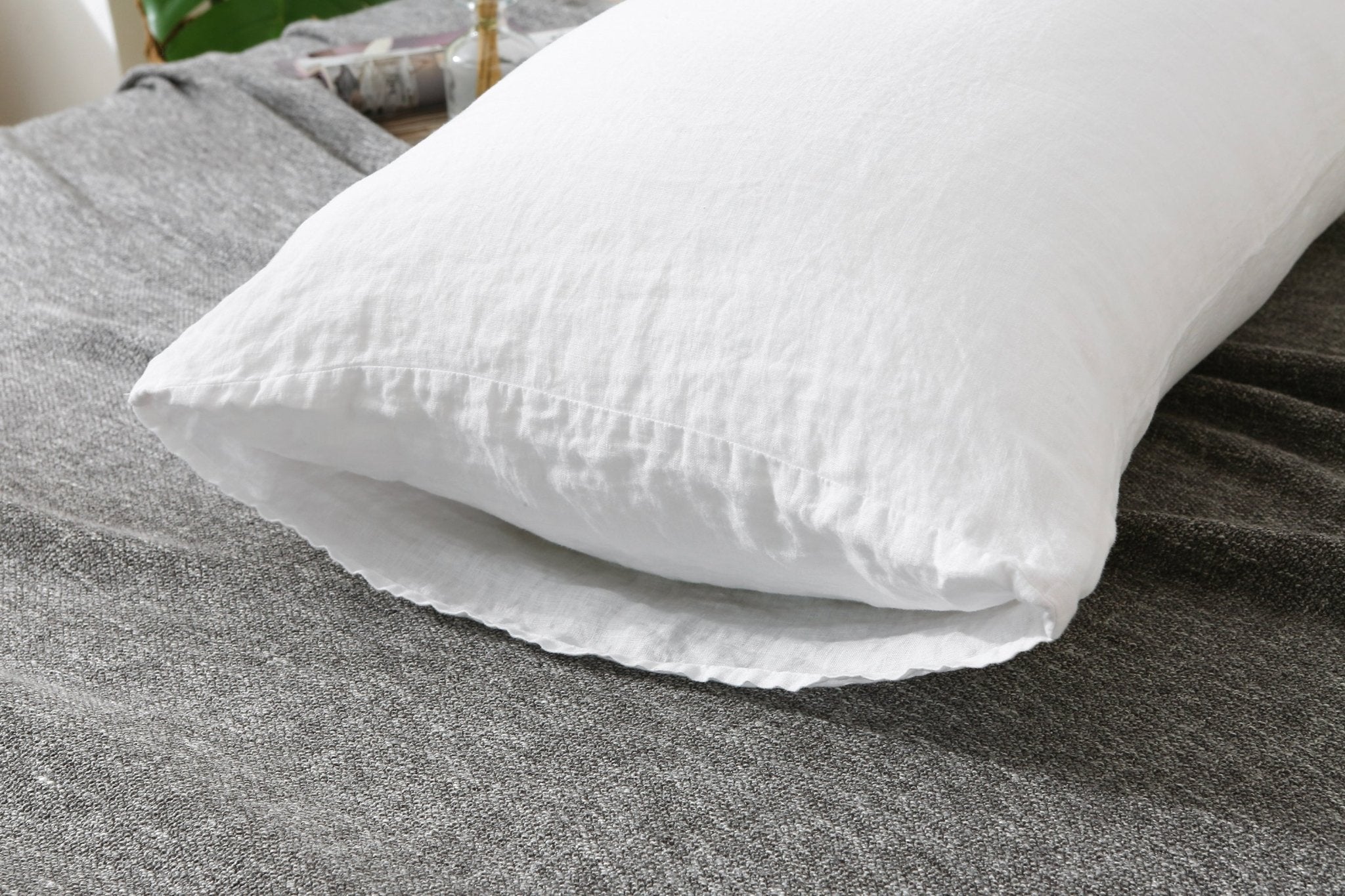 Pure White 100% Organic Linen Body Pillowcase - Victory Symbol