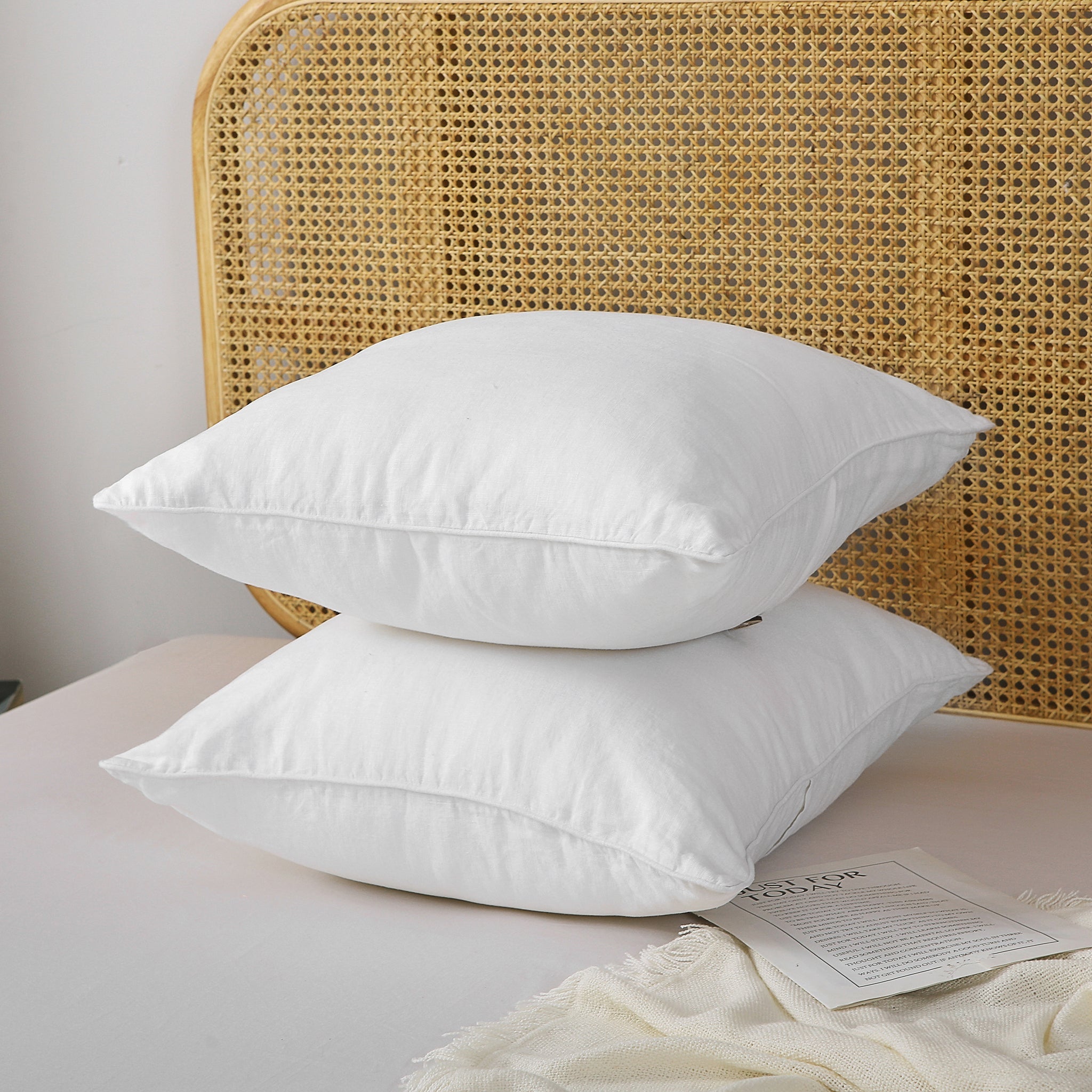 Pure White 100% Organic Linen Euro Pillowcases - Victory Symbol