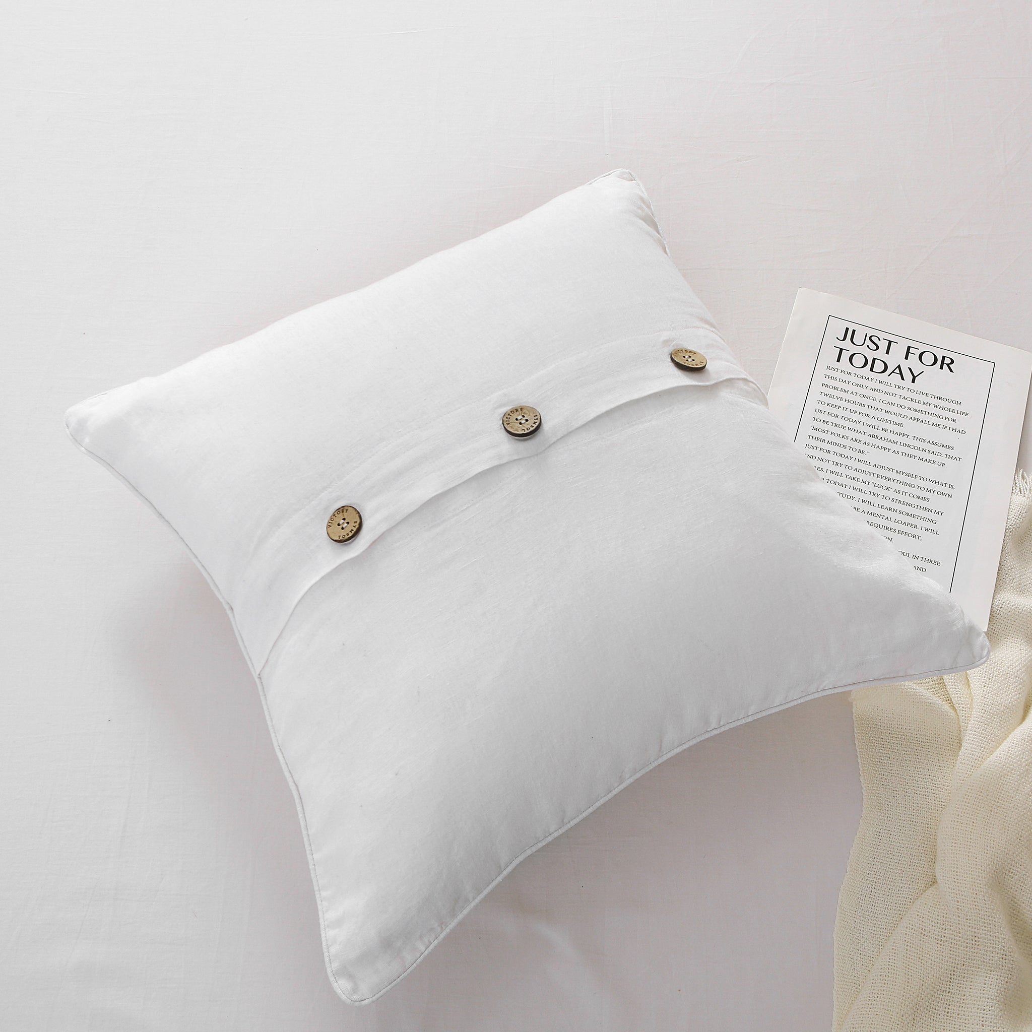 Pure White 100% Organic Linen Euro Pillowcases - Victory Symbol