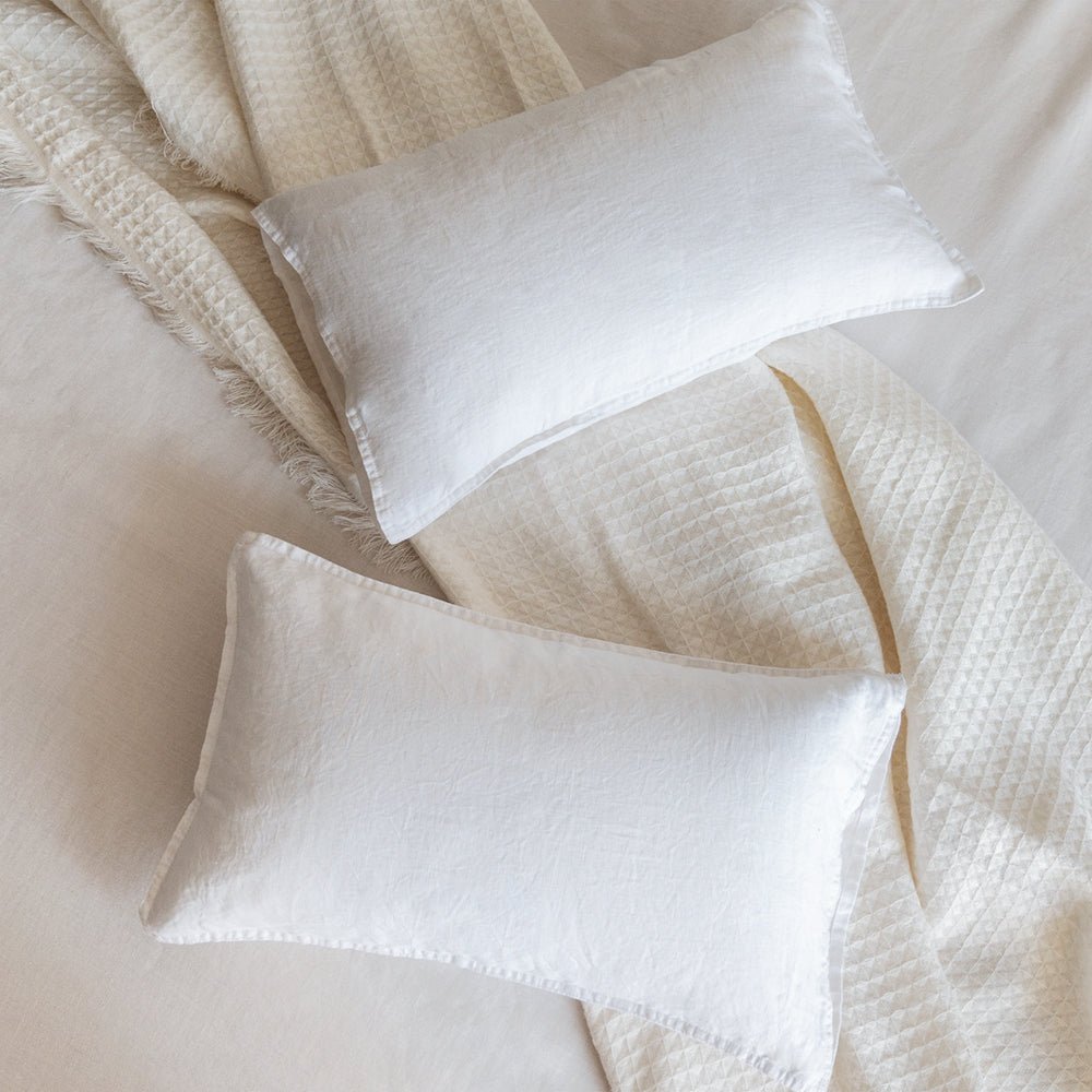 Pure White 100% Organic Linen Lumbar Pillowcases - Victory Symbol