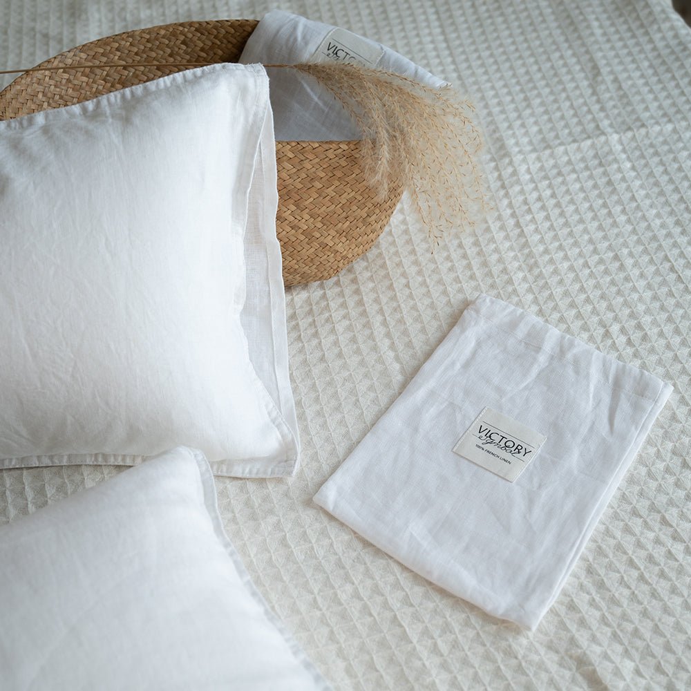 Pure White 100% Organic Linen Lumbar Pillowcases - Victory Symbol