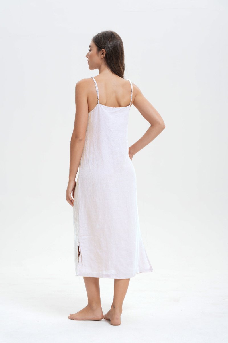 Pure White 100% Organic Linen Midi Dress - Victory Symbol