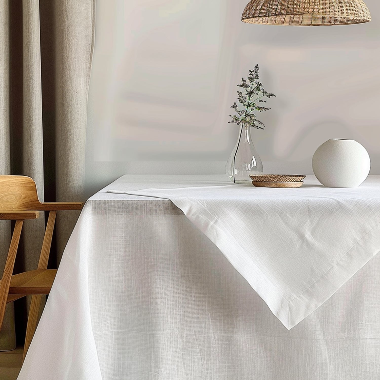 Pure White 100% Organic Linen Tablecloth - Victory Symbol