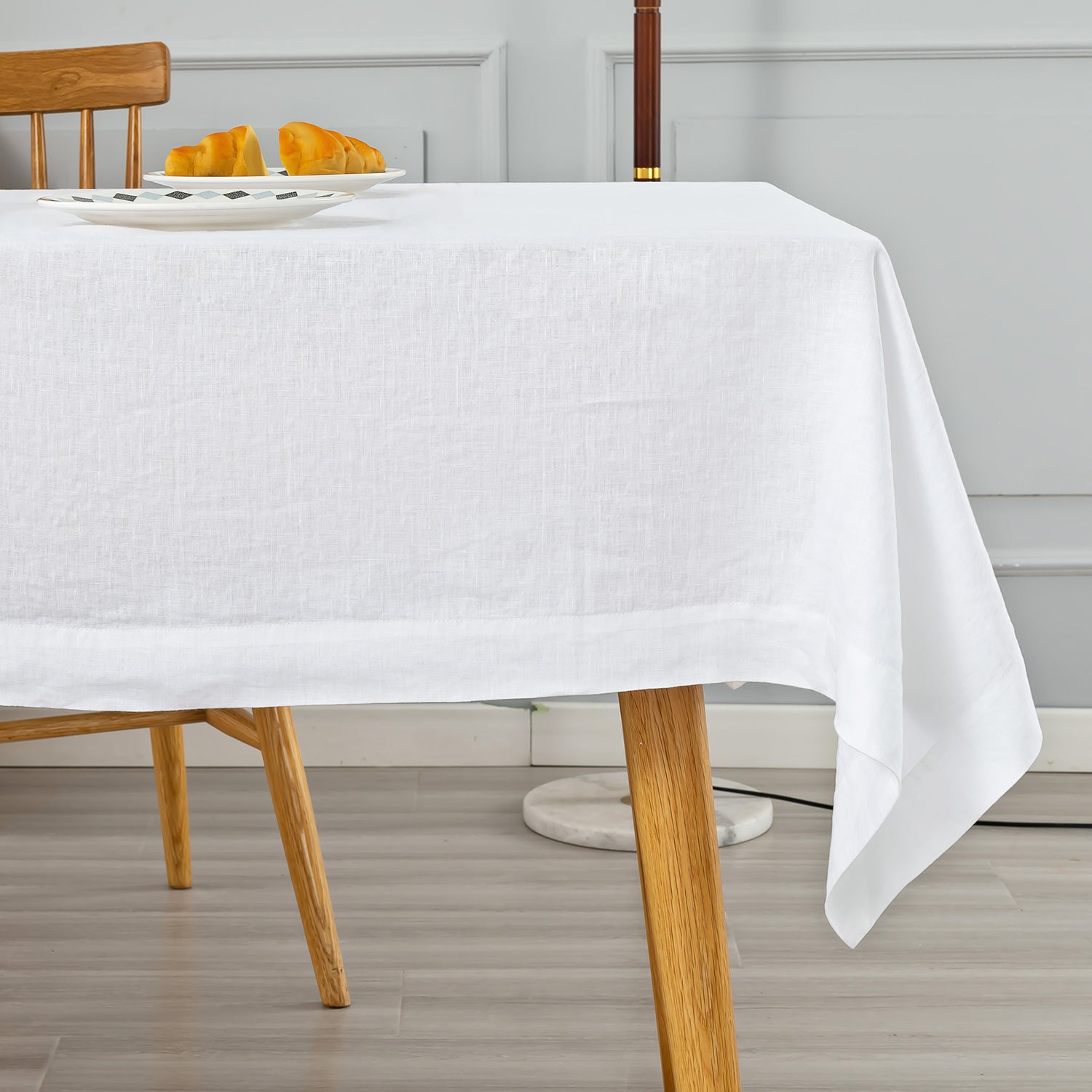 Pure White 100% Organic Linen Tablecloth - Victory Symbol