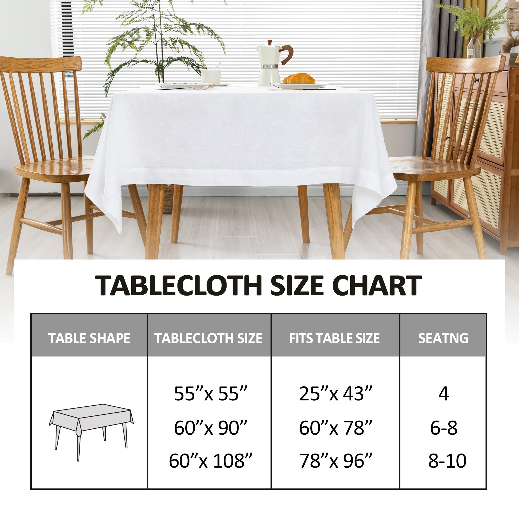 Pure White 100% Organic Linen Tablecloth - Victory Symbol