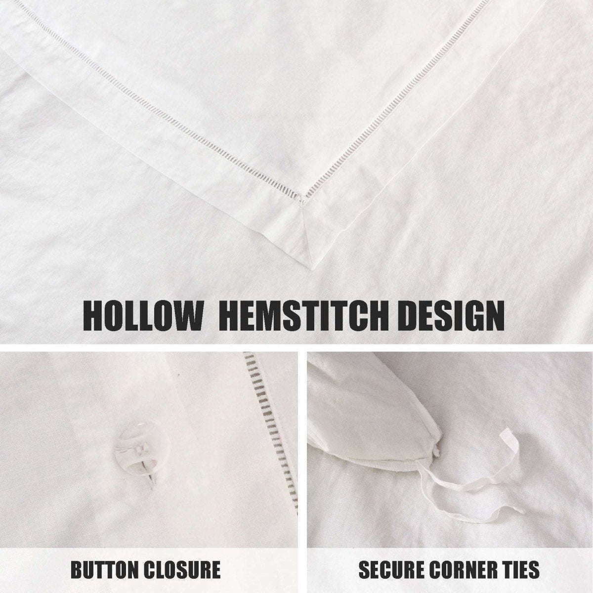 Pure White Cotton - Linen Mixed Weave Duvet Cover Set - Victory Symbol
