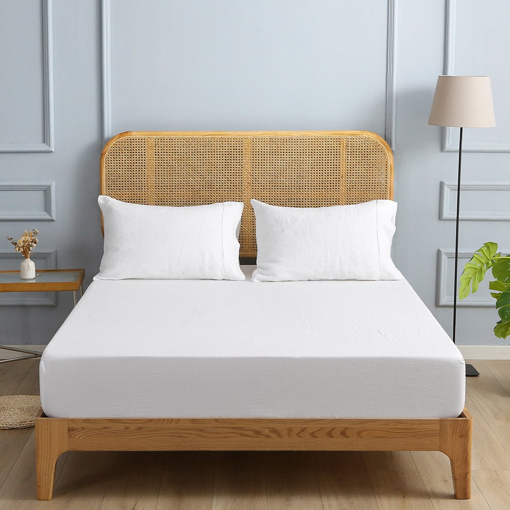 Pure White With Piping 100% Organic Linen Sheets Set - Victory Symbol