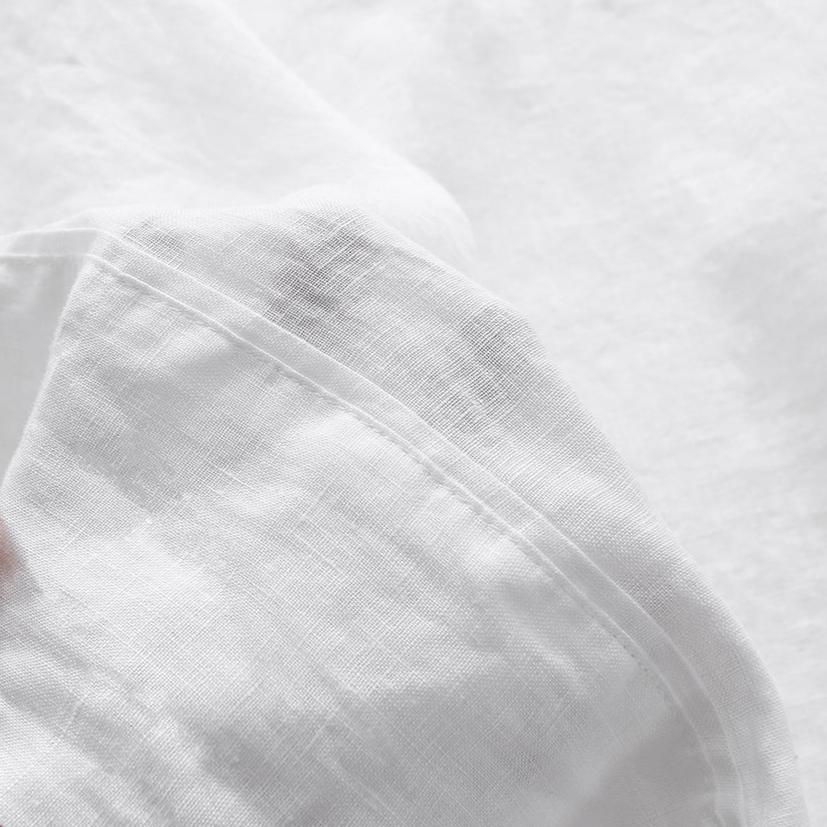 Pure White With Piping 100% Organic Linen Sheets Set - Victory Symbol