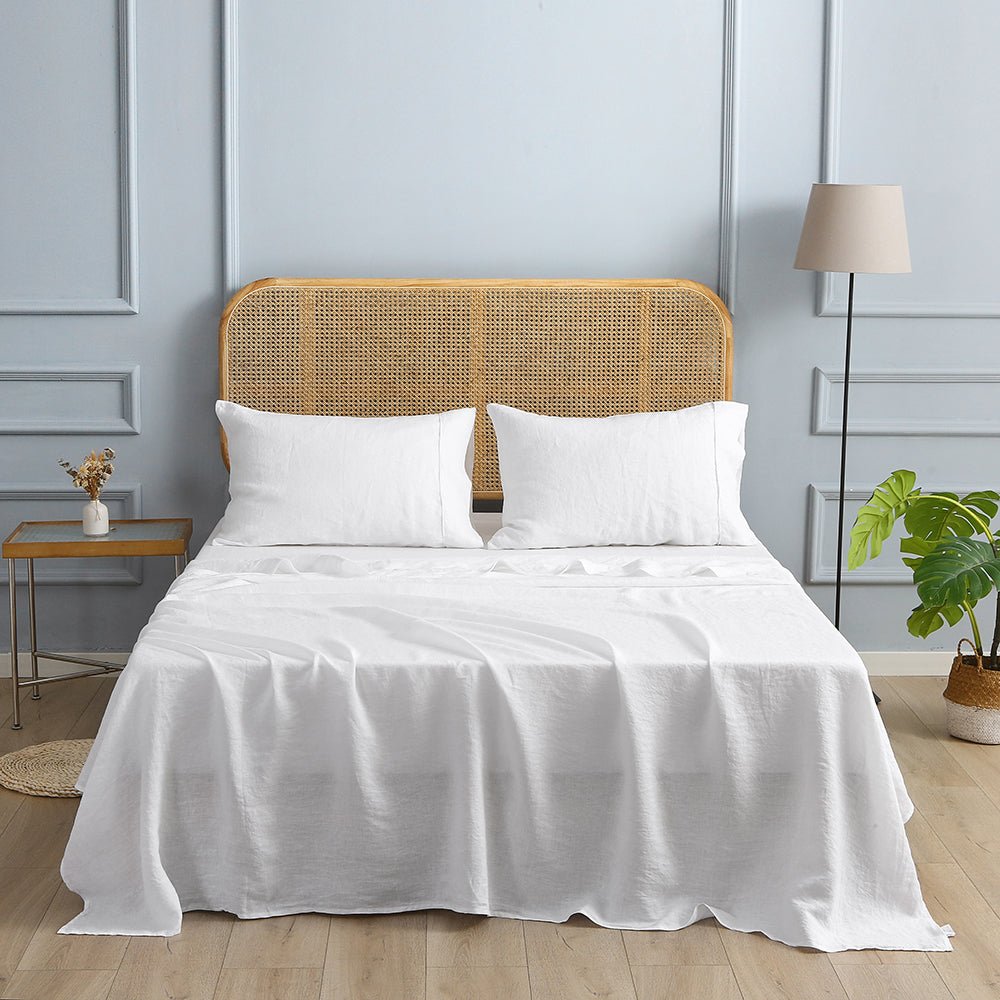 Pure White With Piping 100% Organic Linen Sheets Set - Victory Symbol