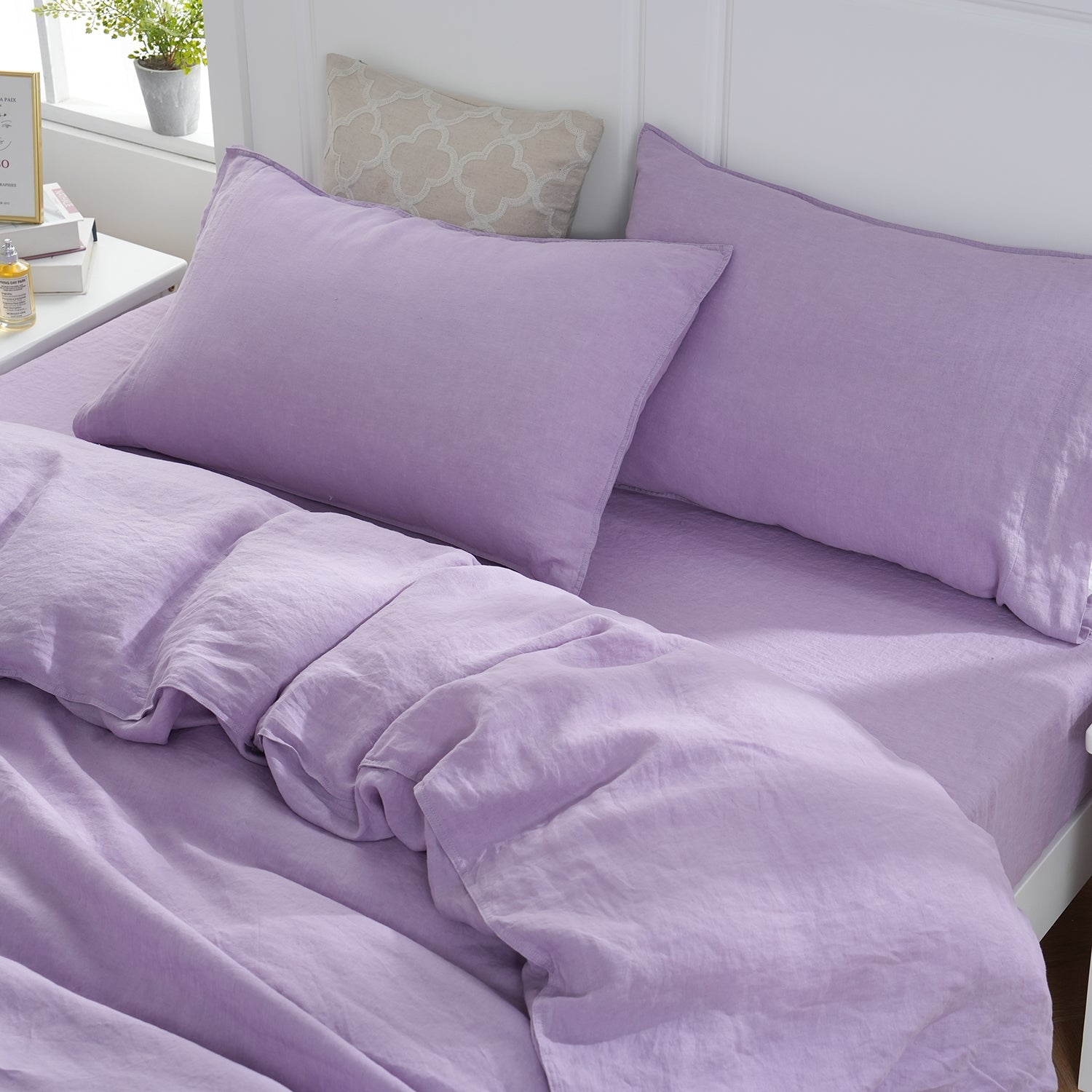 Purple Lavender 100% Organic Linen Duvet Cover Set - Victory Symbol