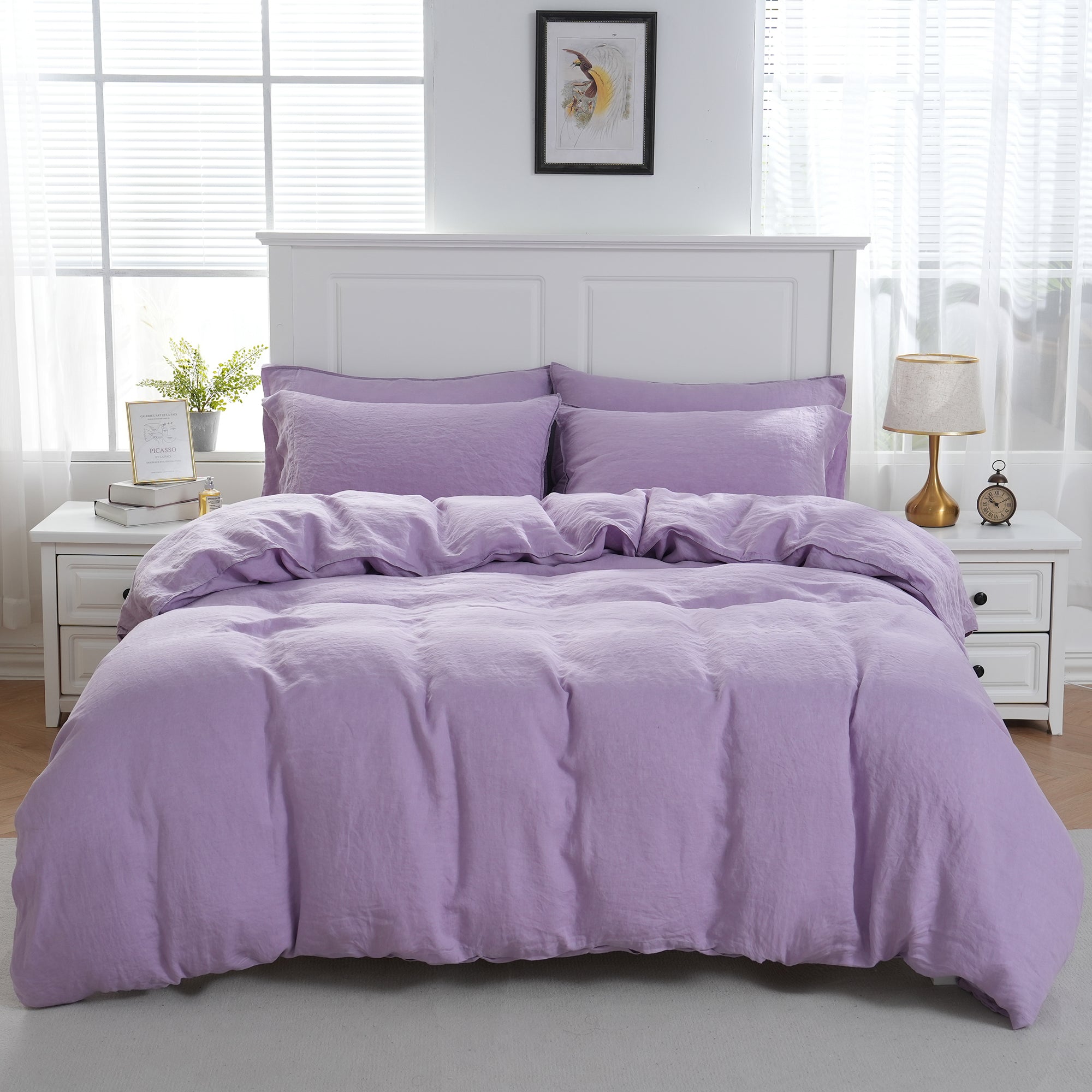 Purple Lavender 100% Organic Linen Duvet Cover Set - Victory Symbol