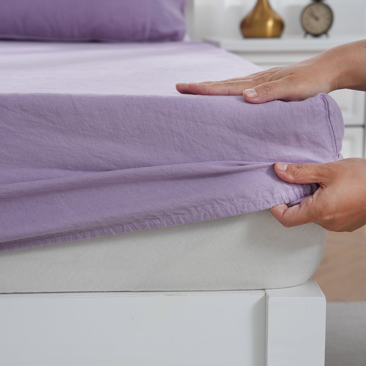 Purple Lavender 100% Organic Linen Fitted Sheet - Victory Symbol