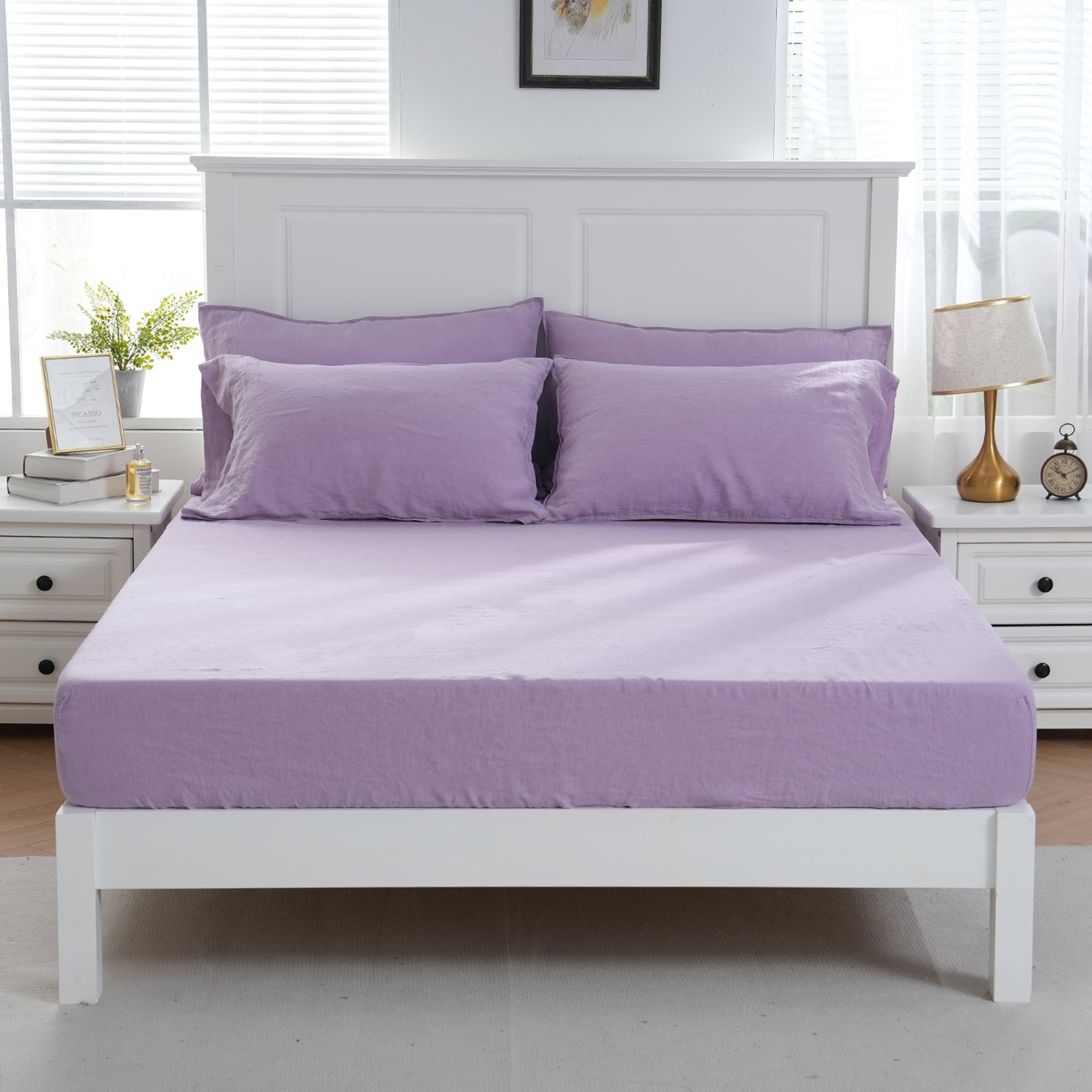 Purple Lavender 100% Organic Linen Fitted Sheet - Victory Symbol