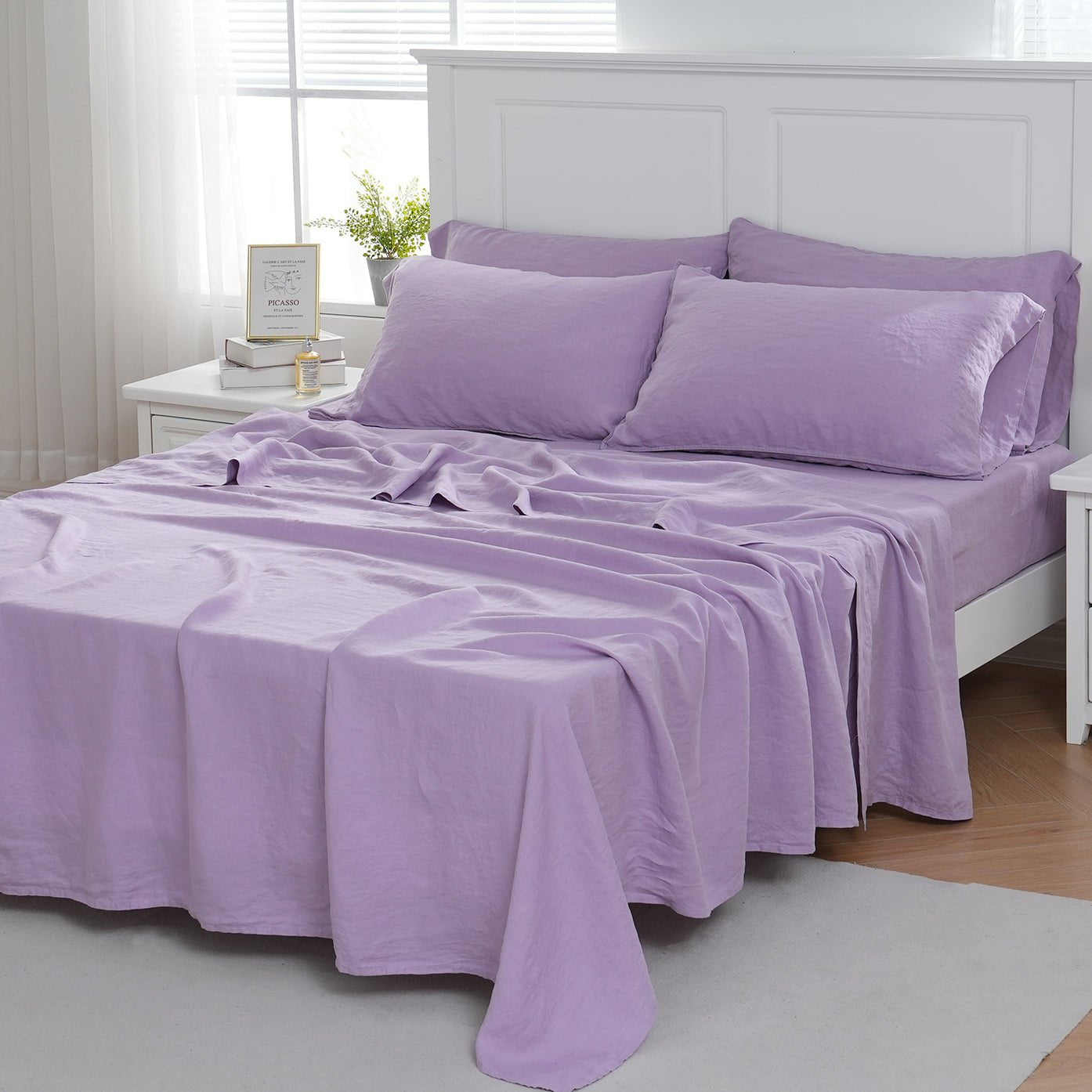 Purple Lavender 100% Organic Linen Flat Sheet - Victory Symbol