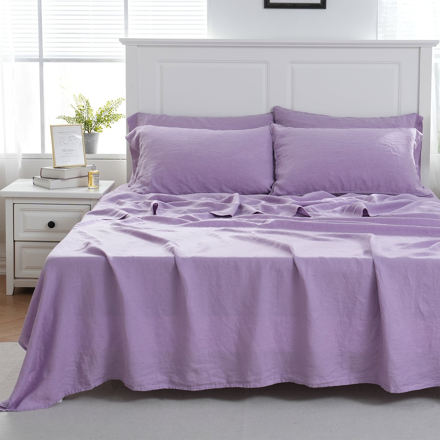 Purple Lavender 100% Organic Linen Flat Sheet - Victory Symbol