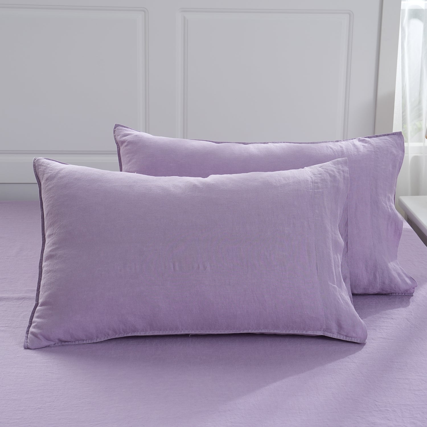 Purple Lavender 100% Organic Linen Pillowcases - Victory Symbol