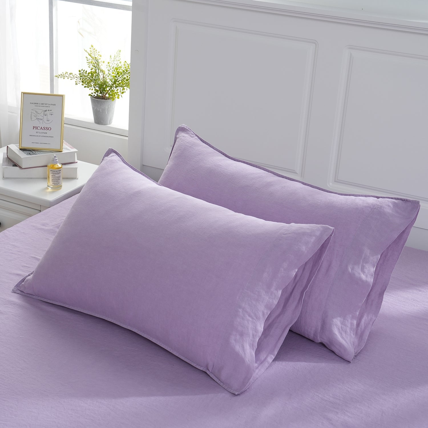 Purple Lavender 100% Organic Linen Pillowcases - Victory Symbol