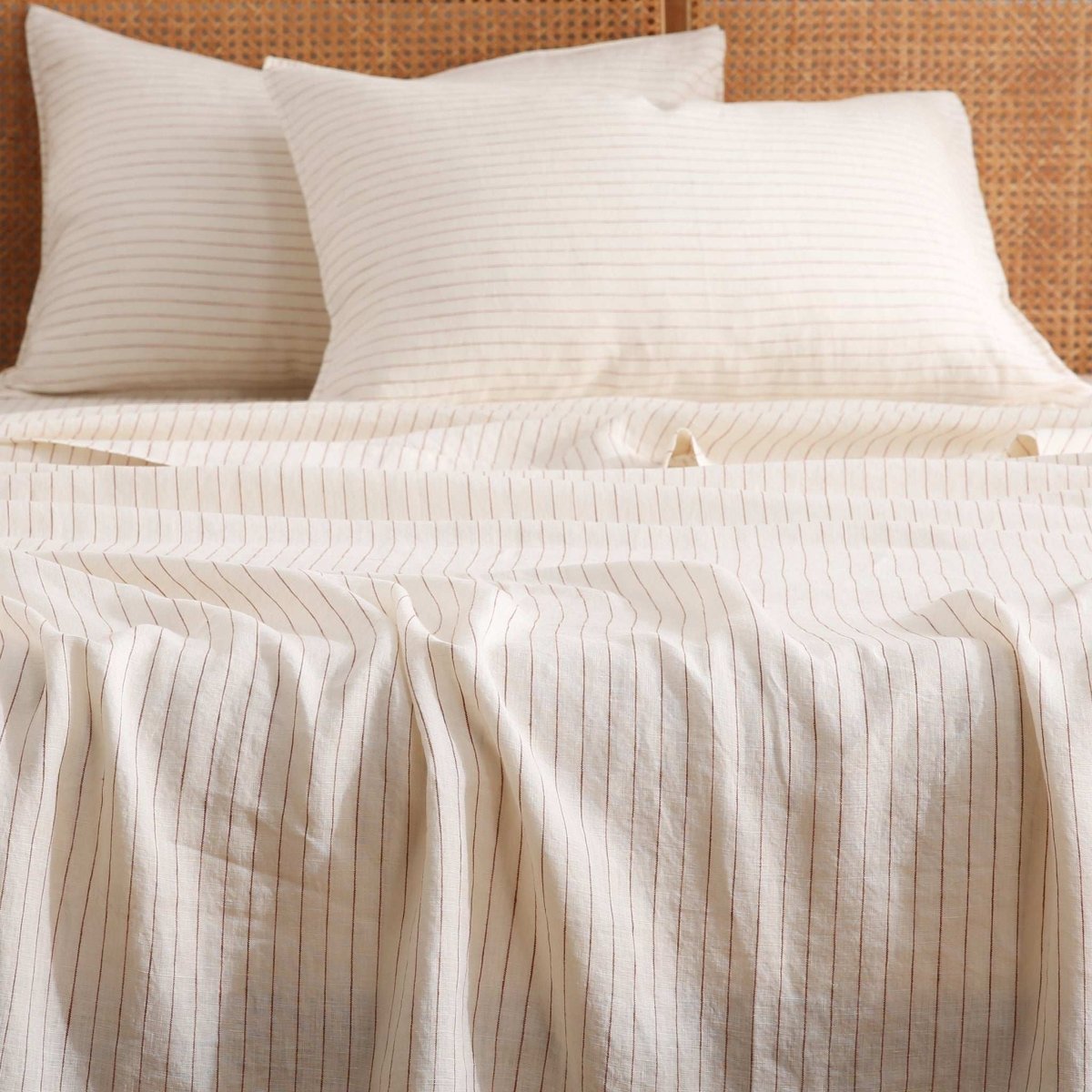 Red Stripe 100% Organic Linen Yarn Dyed Flat Sheet - Victory Symbol