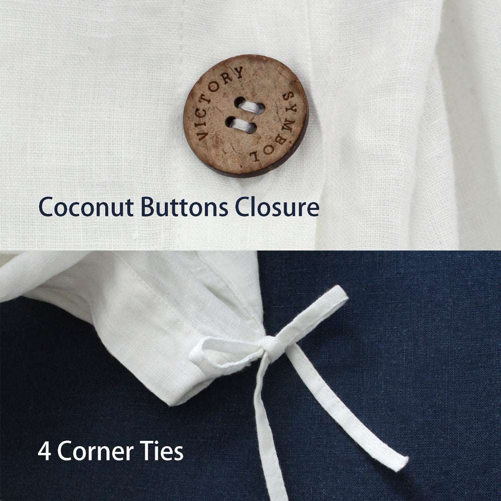 Rose Applique Embroidery 100% Organic Linen Duvet Cover Set - Victory Symbol