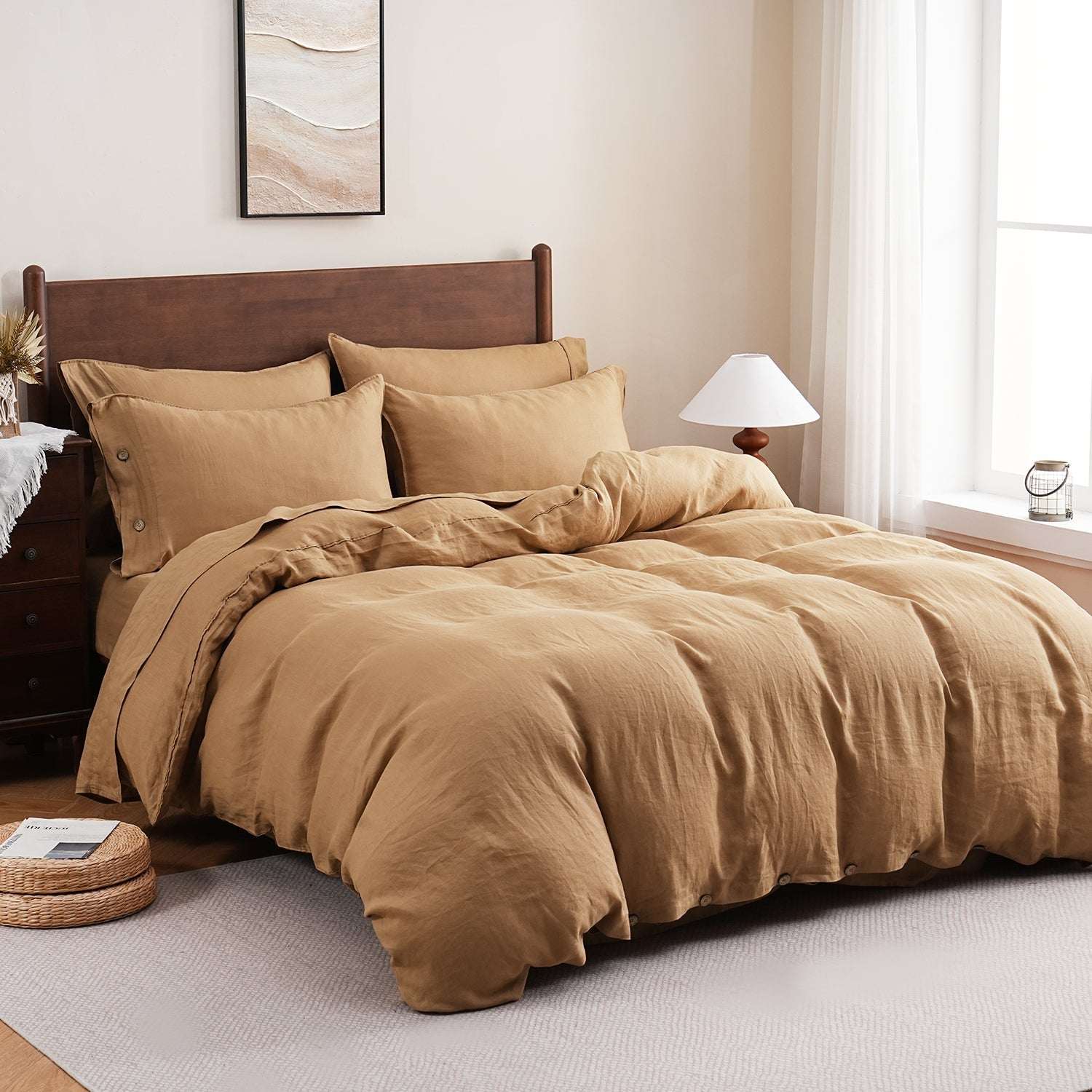 Sandy Beige 100% Organic Linen Duvet Cover Set-Victory Symbol