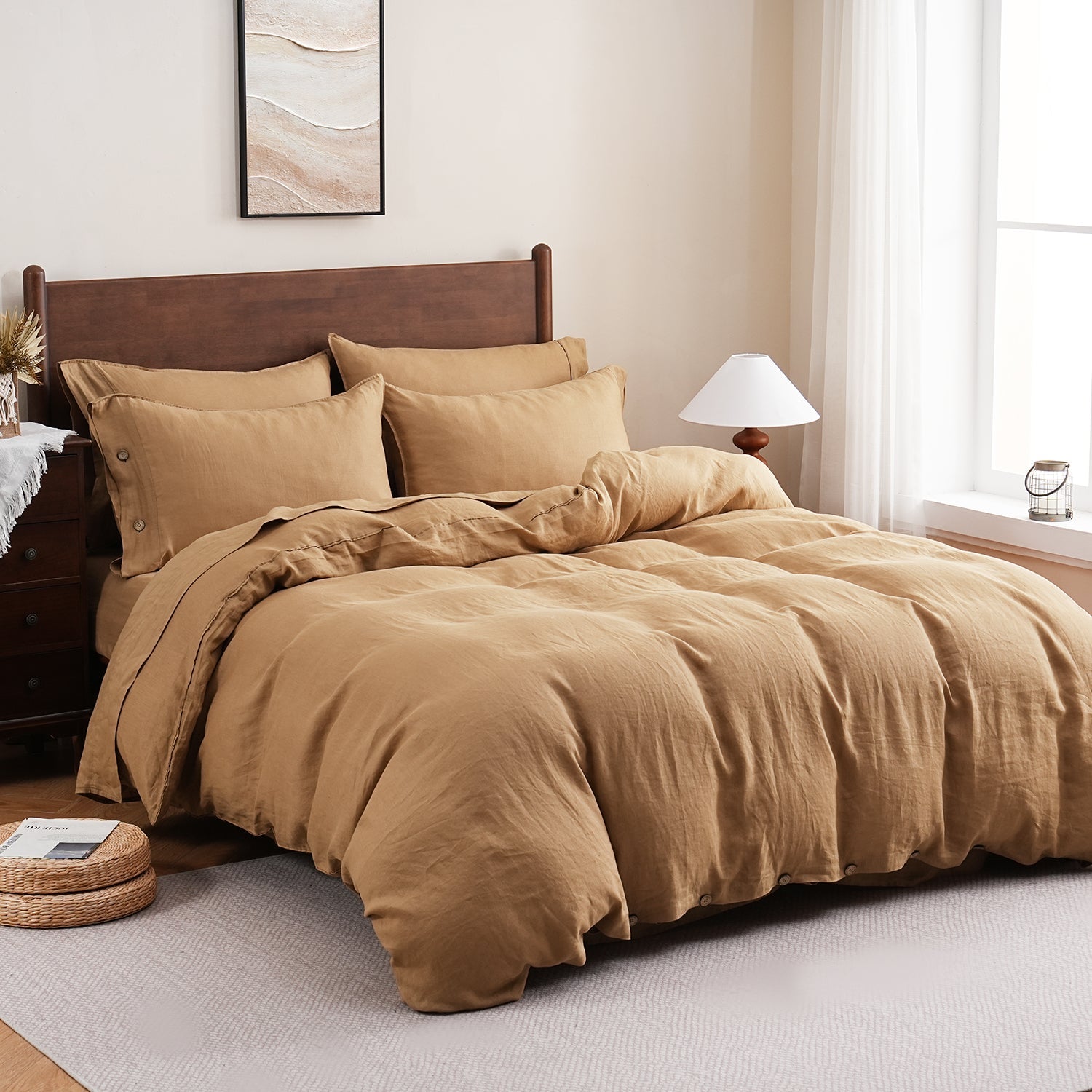 Sandy Beige 100% Organic Linen Duvet Cover Set-Victory Symbol
