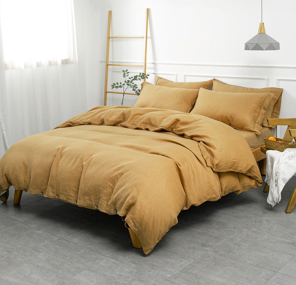 Sandy Beige 100% Organic Linen Duvet Cover Set - Victory Symbol